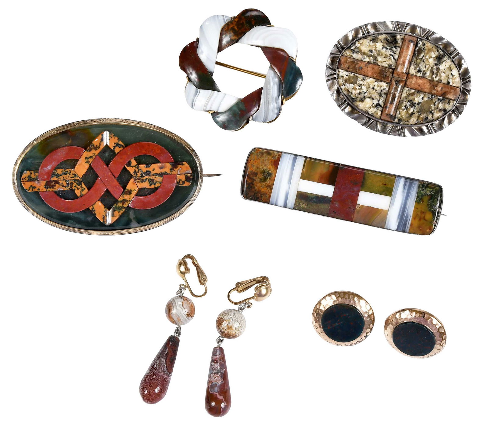 Four Bloodstone Brooches and Two Pairs of Earrings (1 of 9)