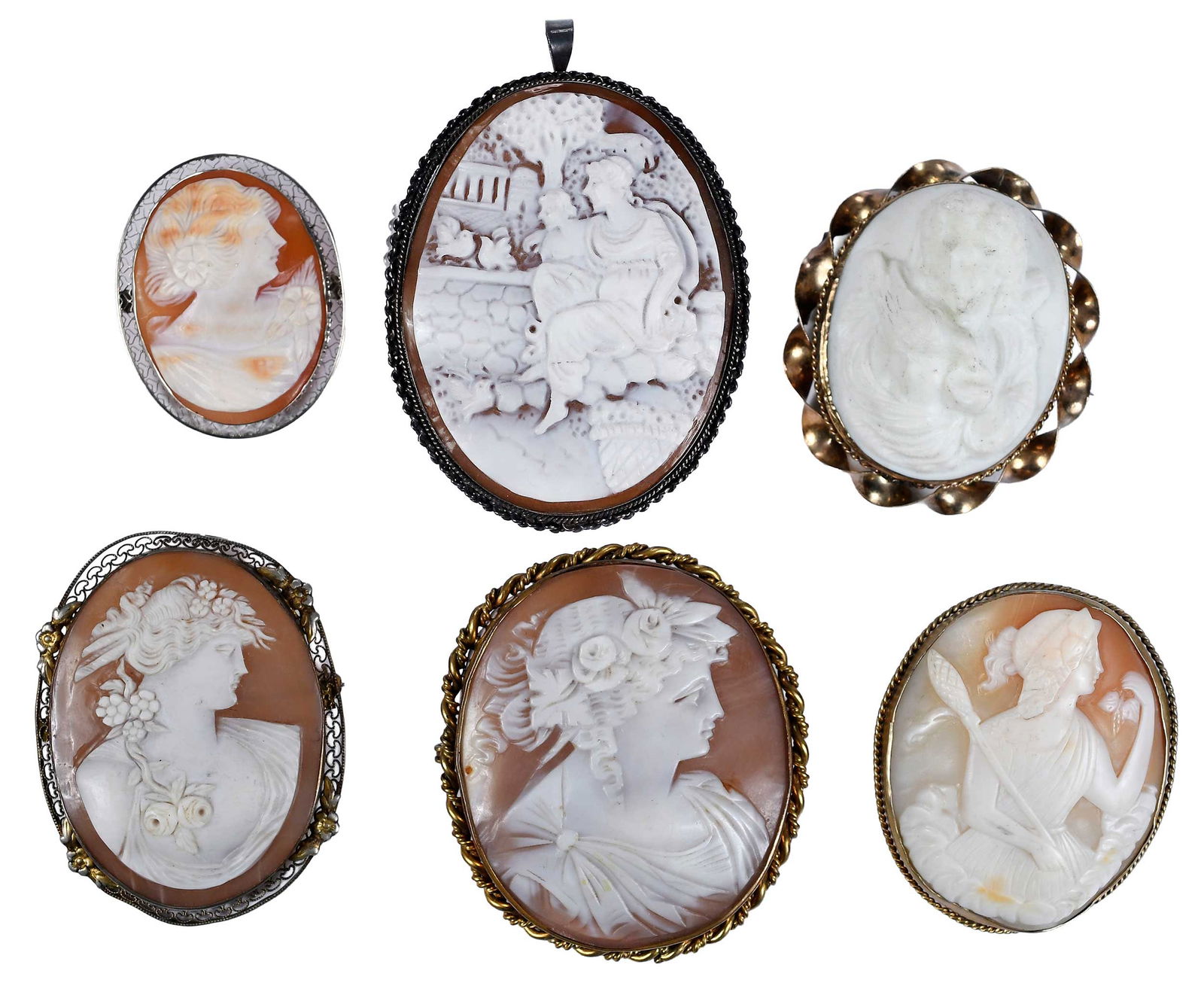 Six Victorian Cameo Brooches (1 of 9)