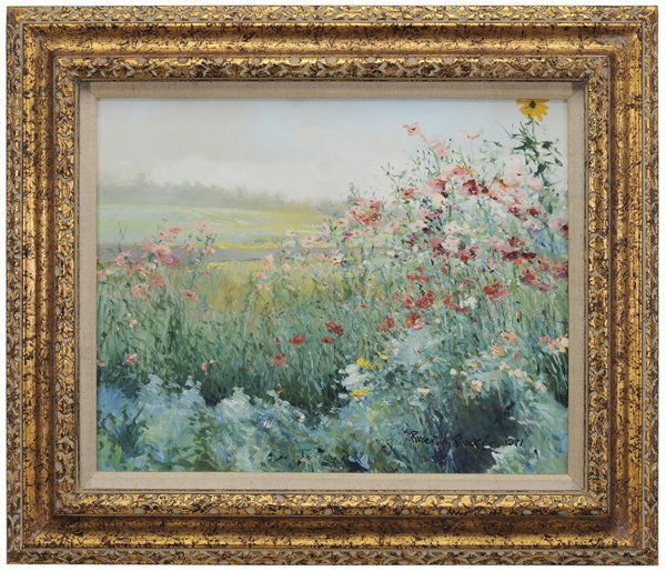 Robert M. Rucker: (Louisiana, born 1932-2001) Louisiana Levee, View from a Garden, 1971, signed lower right "Robert M. Rucker", oil on canvas, 16 x 20 in.; modern frame, good condition Provenance: Nahan Galleries, Loui