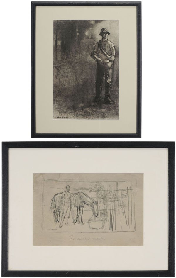 Arthur Bowen Davies: (New York, 1862-1928) Portrait of a Field Worker, signed lower left "Arthur B. Davies", charcoal on lined paper, 15-1/4 x 10 in., modern wood frame, [good condition, not examined out of frame;] The Un