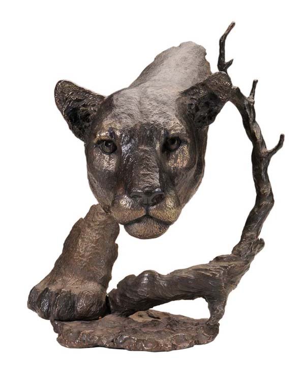 Mark Hopkins: (Colorado, 20th century) Mountain Lion, 1992, signed "Mark Hopkins © 1992", edition 363/450, patinated bronze, 13-3/4 x 11 x 11 in., abrasions Provenance: Collection of Tim Kris, Brasstown, North Car