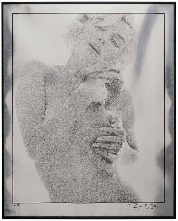 Bert Stern: (American, born 1930) Marilyn Monroe with Roses, Artist Proof, signed lower right "Bert Stern", silkscreen on silver foil paper, 37-1/2 x 29-1/2 in.; metal frame, mildew damage and abrasions at edges,