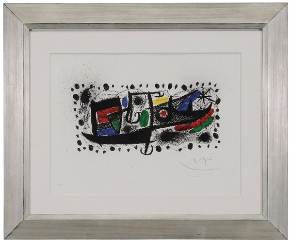 Joan Miró: (Spanish, 1893-1983) [Joan Miró und Katalonian,] 1970, edition 85/90, signed lower right in pencil "Miró", color lithograph on Japon nacre paper, 19-3/4 x 25-3/4 in. (page); modern frame, hinged in,