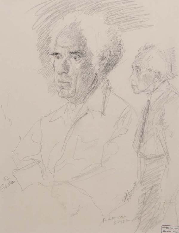 Raphael Soyer: (New York, 1899-1997) Self-Portrait, two views, signed lower right "Raphael Soyer" and inscribed, pencil on cream paper, 13 x 9-7/8 in. (sight); gilt wood frame, not examined out of frame; frame with