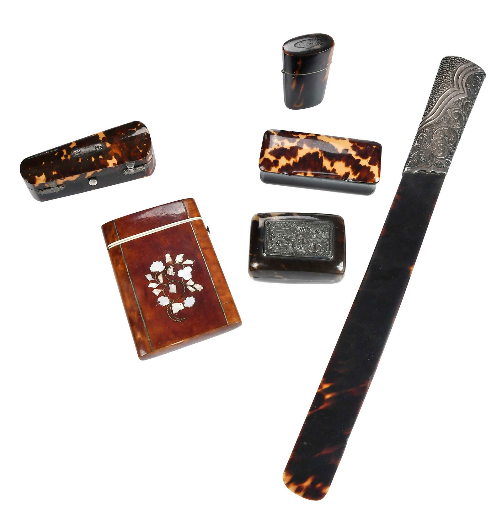 Six Tortoiseshell Miniature Boxes and Desk Objects (1 of 9)