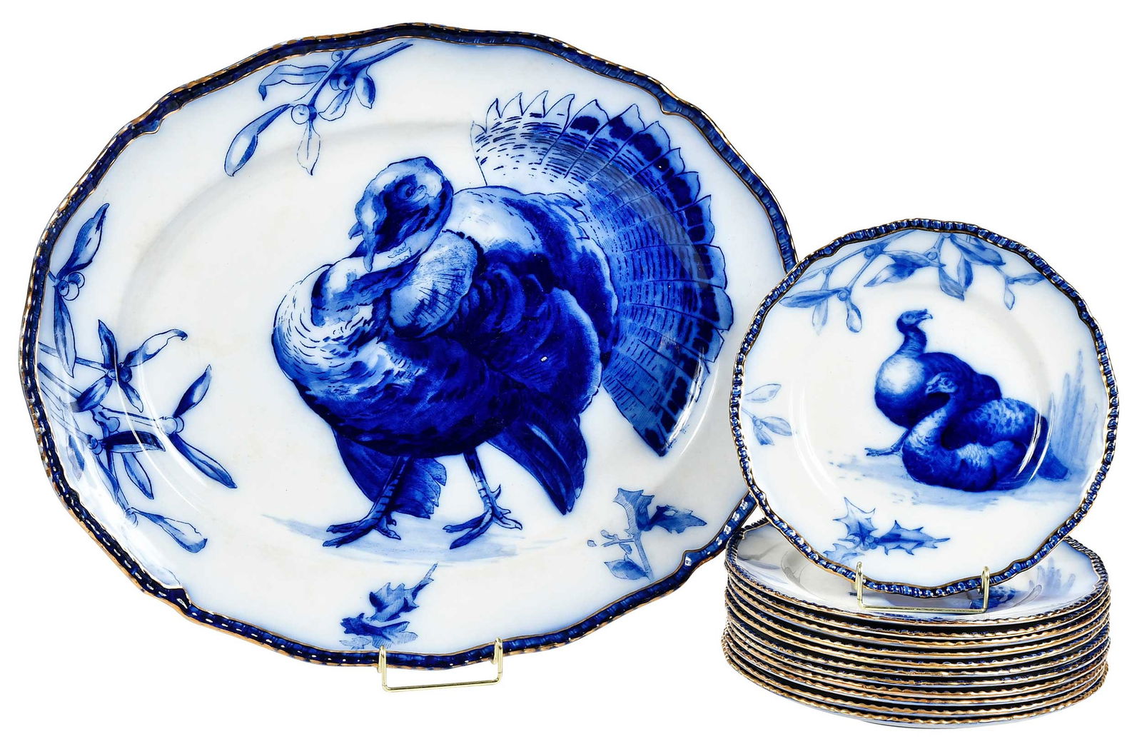 Doulton Flow Blue Turkey Platter with 12 Plates (1 of 7)