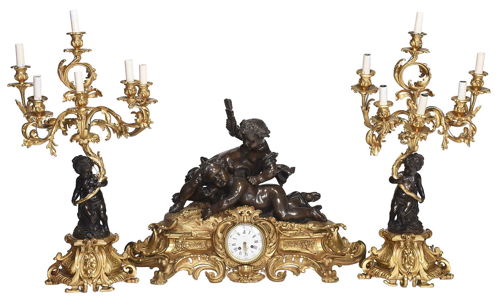 Louis XV Style Gilt Bronze Figural Clock Garniture (1 of 20)