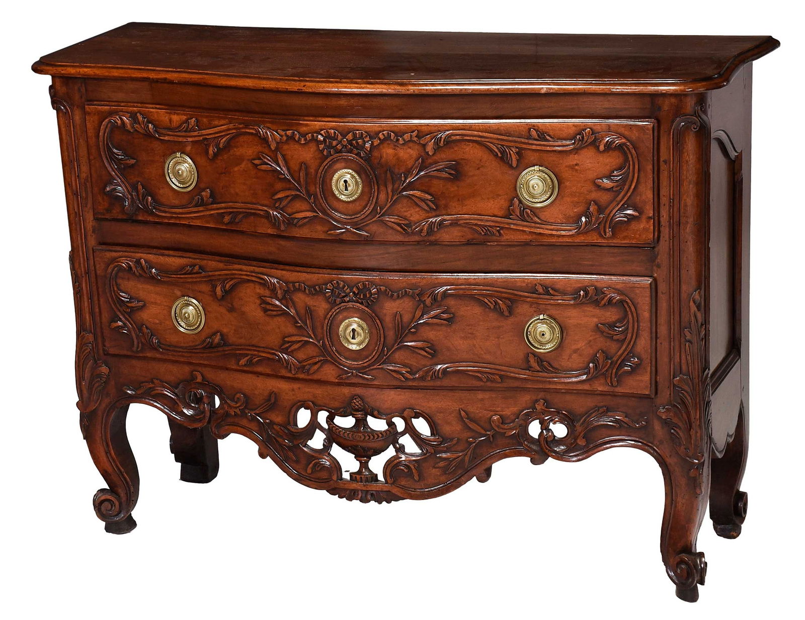 Provincial Louis XV Carved Walnut Serpentine Commode (1 of 16)