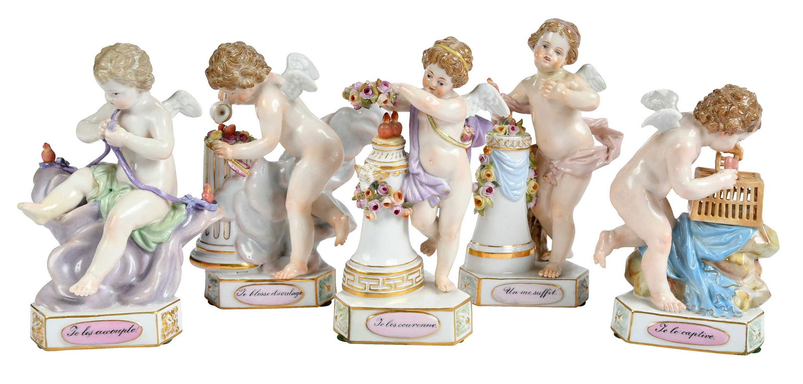 Five Small Meissen "Cupid Mottos" Figures (1 of 12)