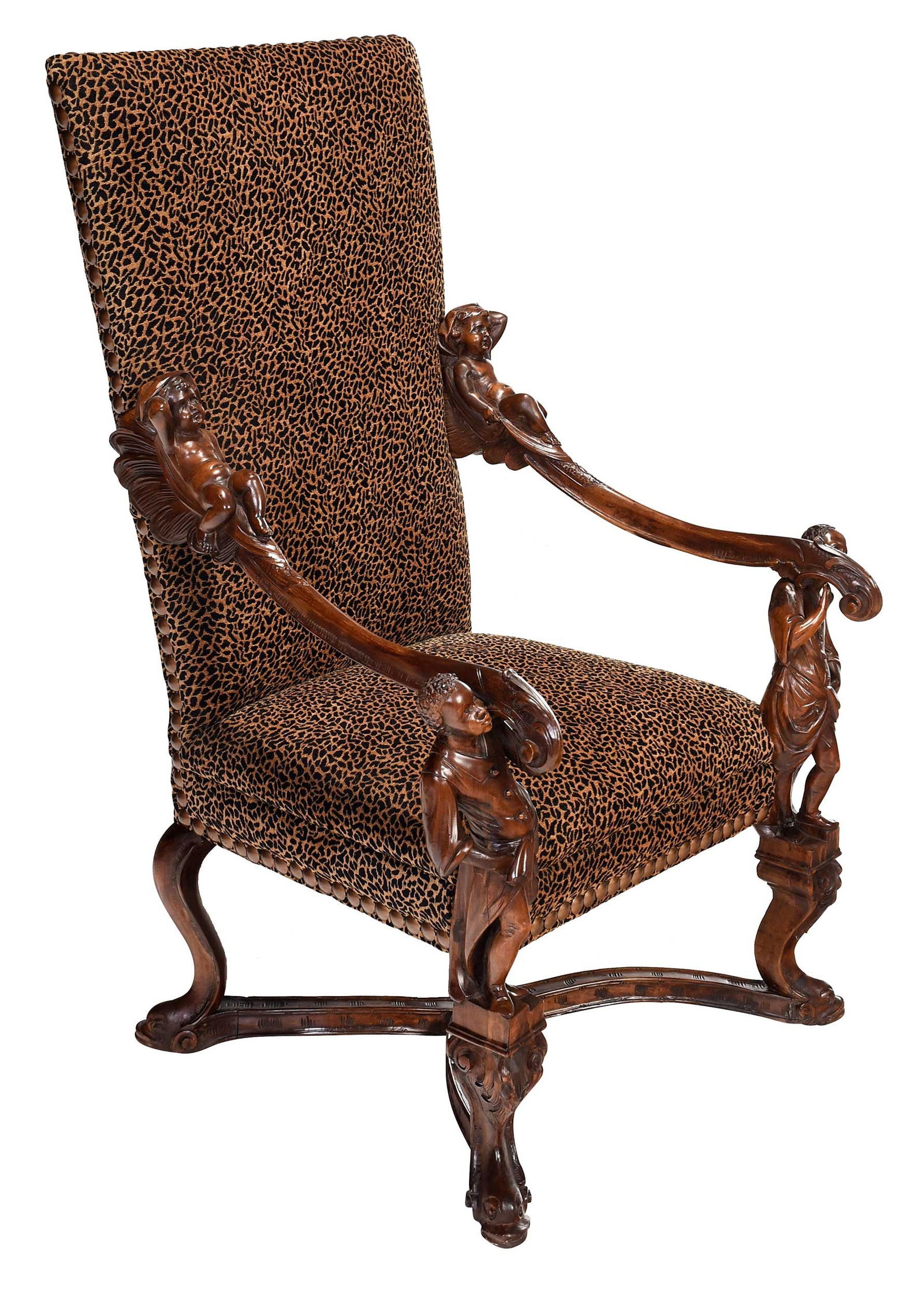 Venetian Baroque Style Carved Walnut Figural Open Armchair (1 of 11)