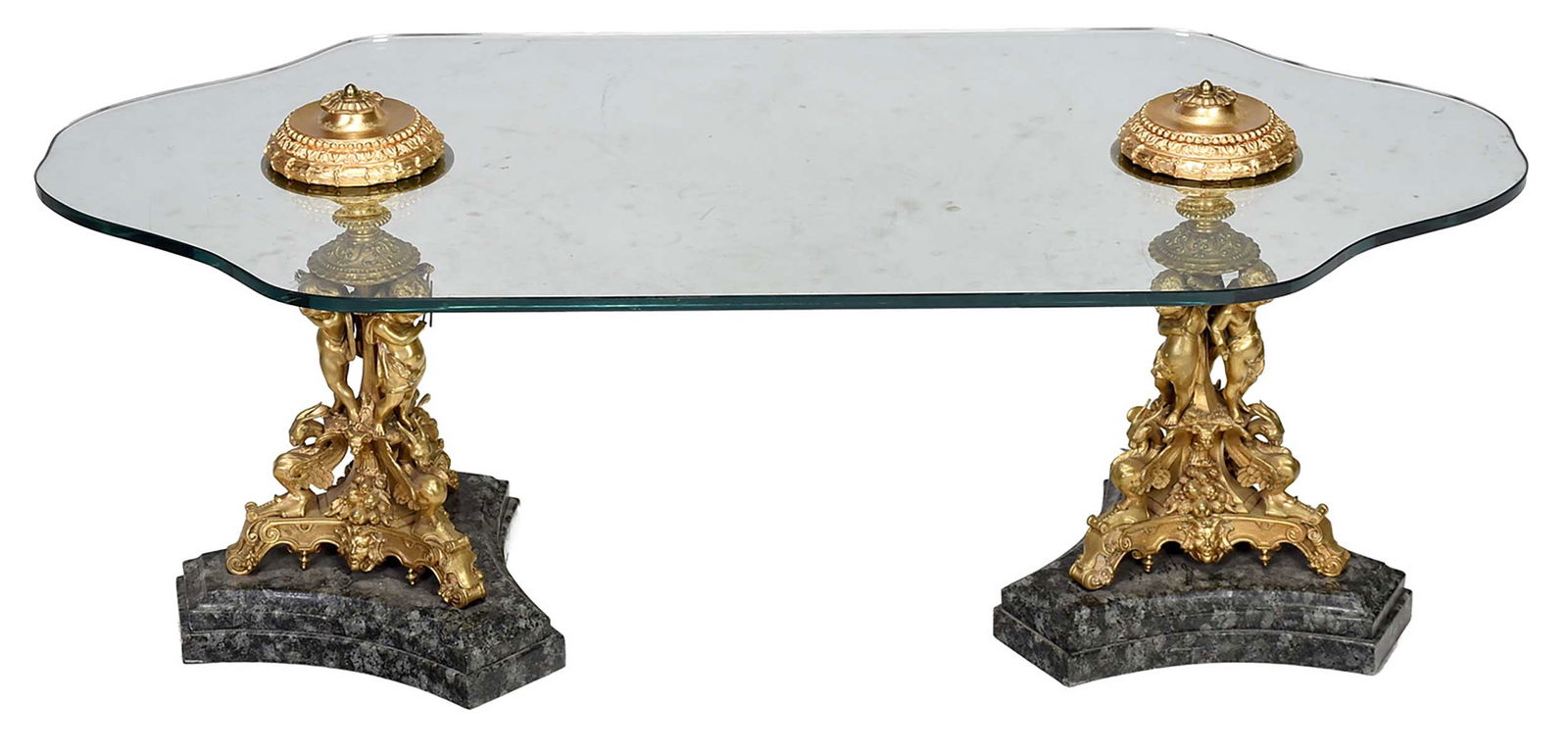 Louis Philippe Style Gilt Bronze, Marble and Glass Top Coffee Table (1 of 9)