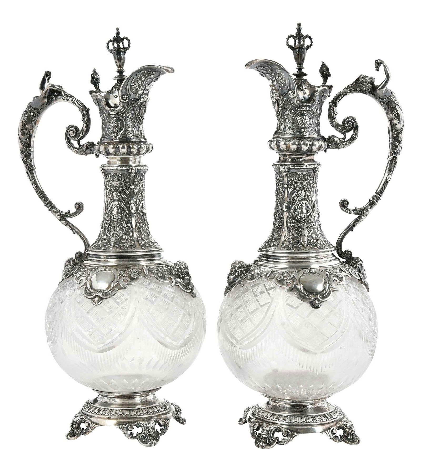 Pair of German Silver and Cut Glass Ewers (1 of 18)