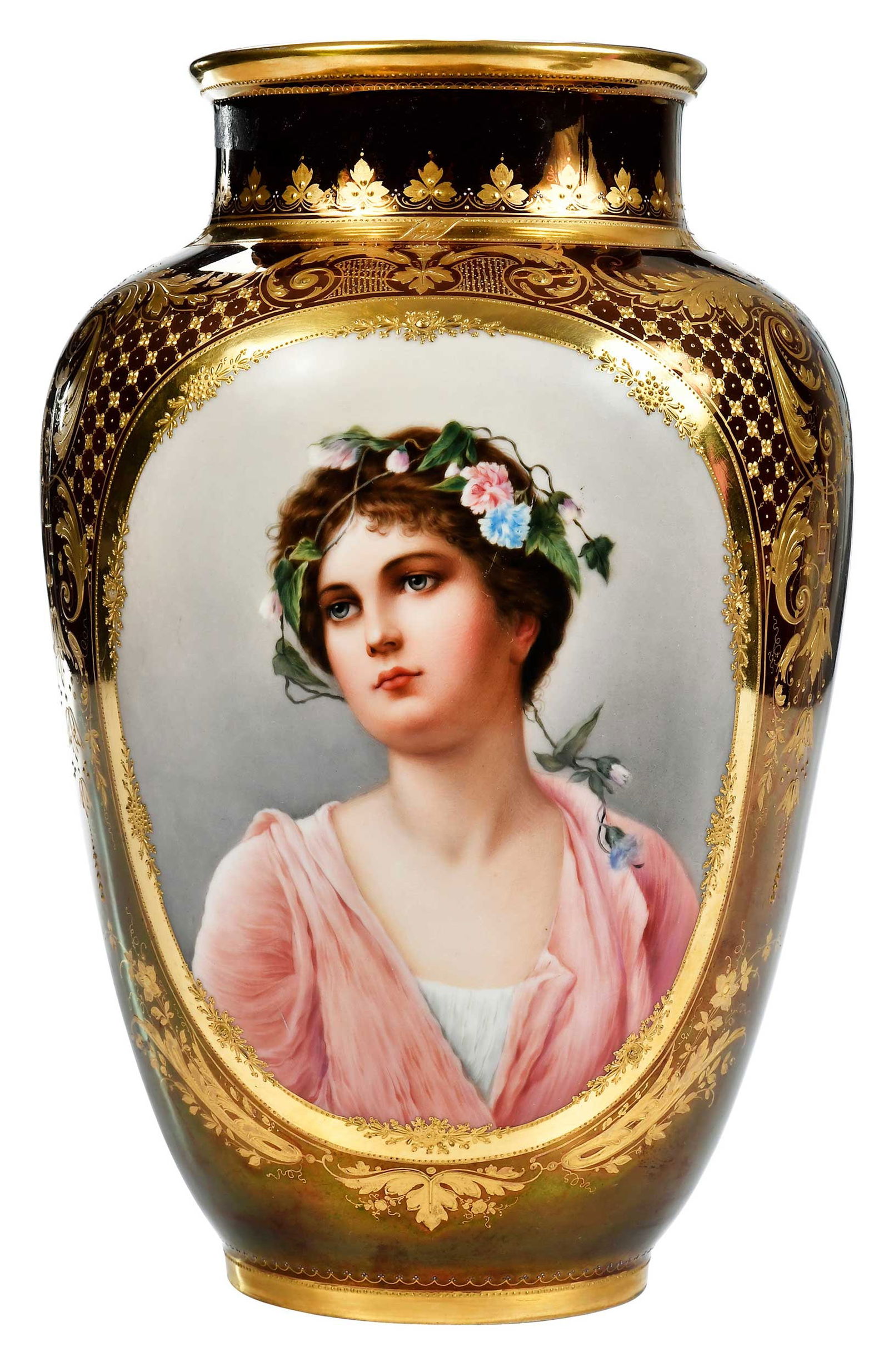 Vienna Style Gilt Porcelain Portrait Vase (1 of 7)
