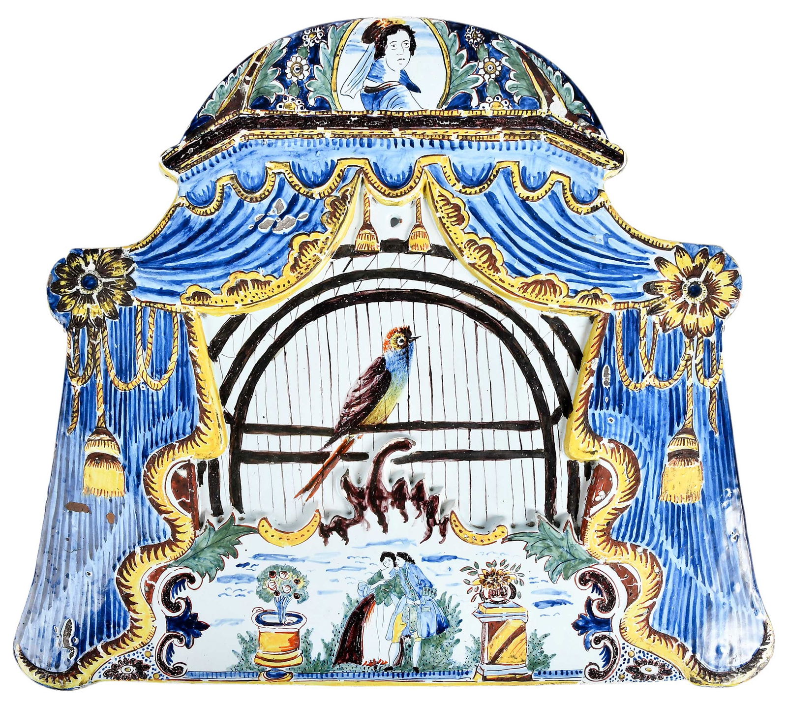 Large Dutch Delft Polychrome Birdcage Plaque (1 of 10)