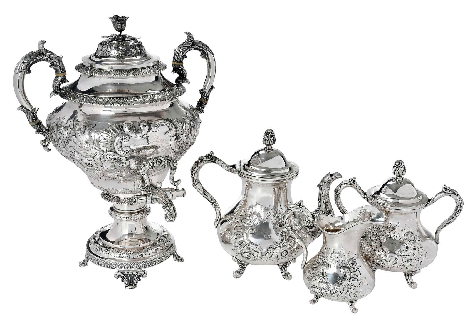 Presentation Coin Silver Hot Urn and Tea Service (1 of 16)