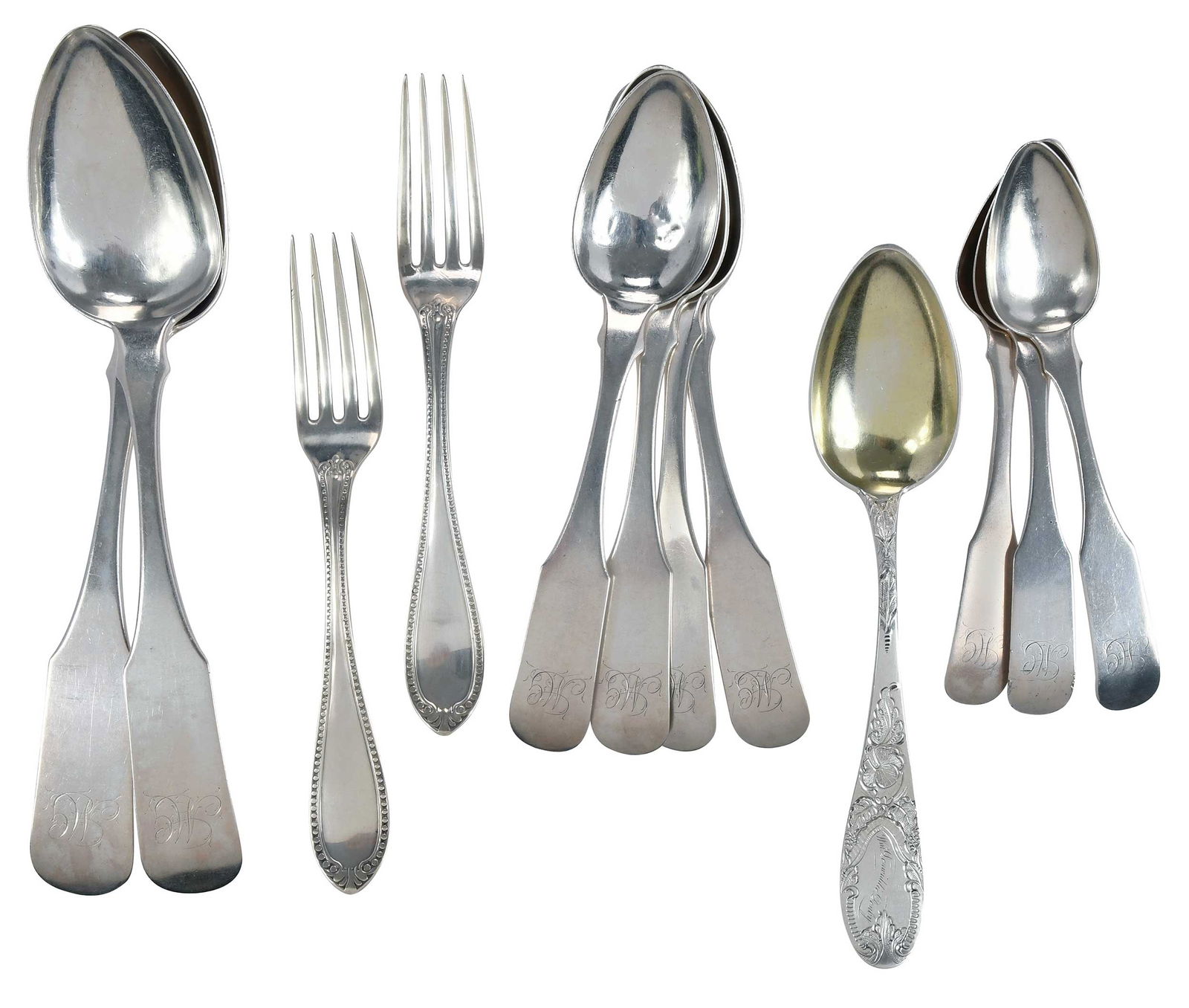 12 Pieces Maryland Coin Silver Flatware, Most Samuel Kirk (1 of 4)