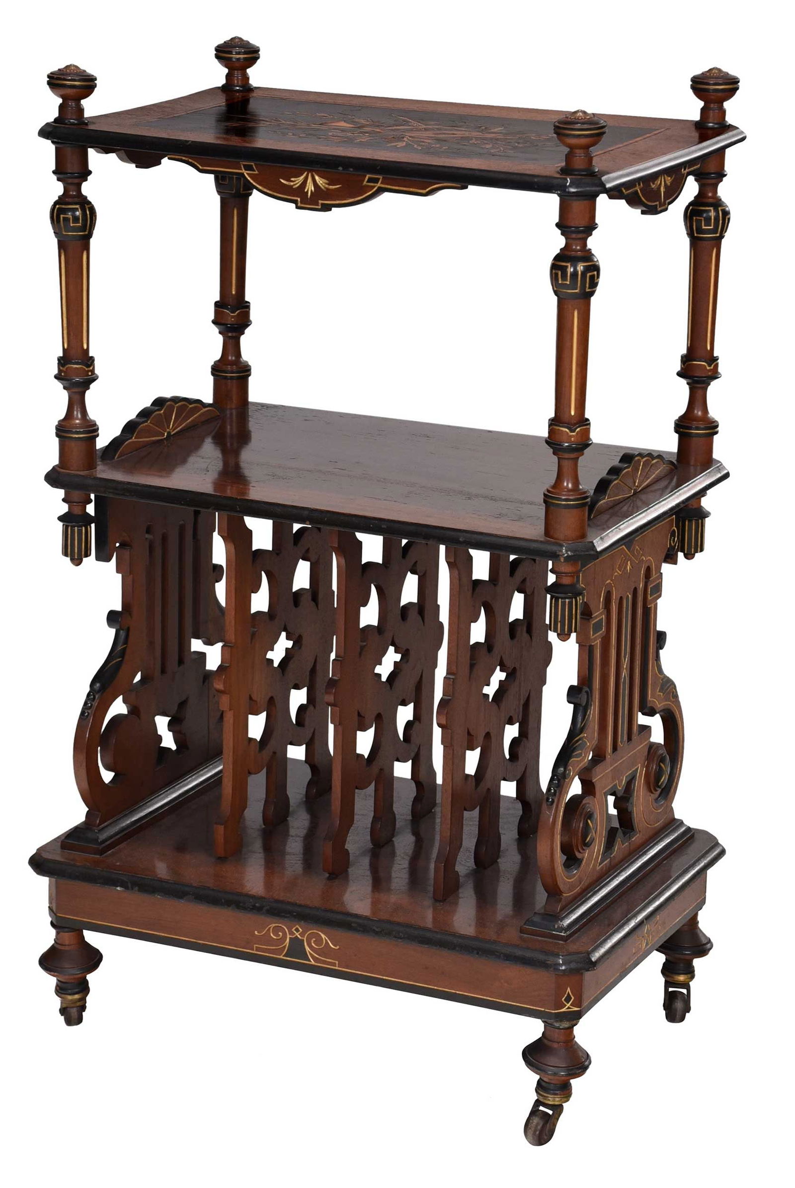 Aesthetic Movement Marquetry Inlaid and Partial Gilt Walnut Music Stand (1 of 10)