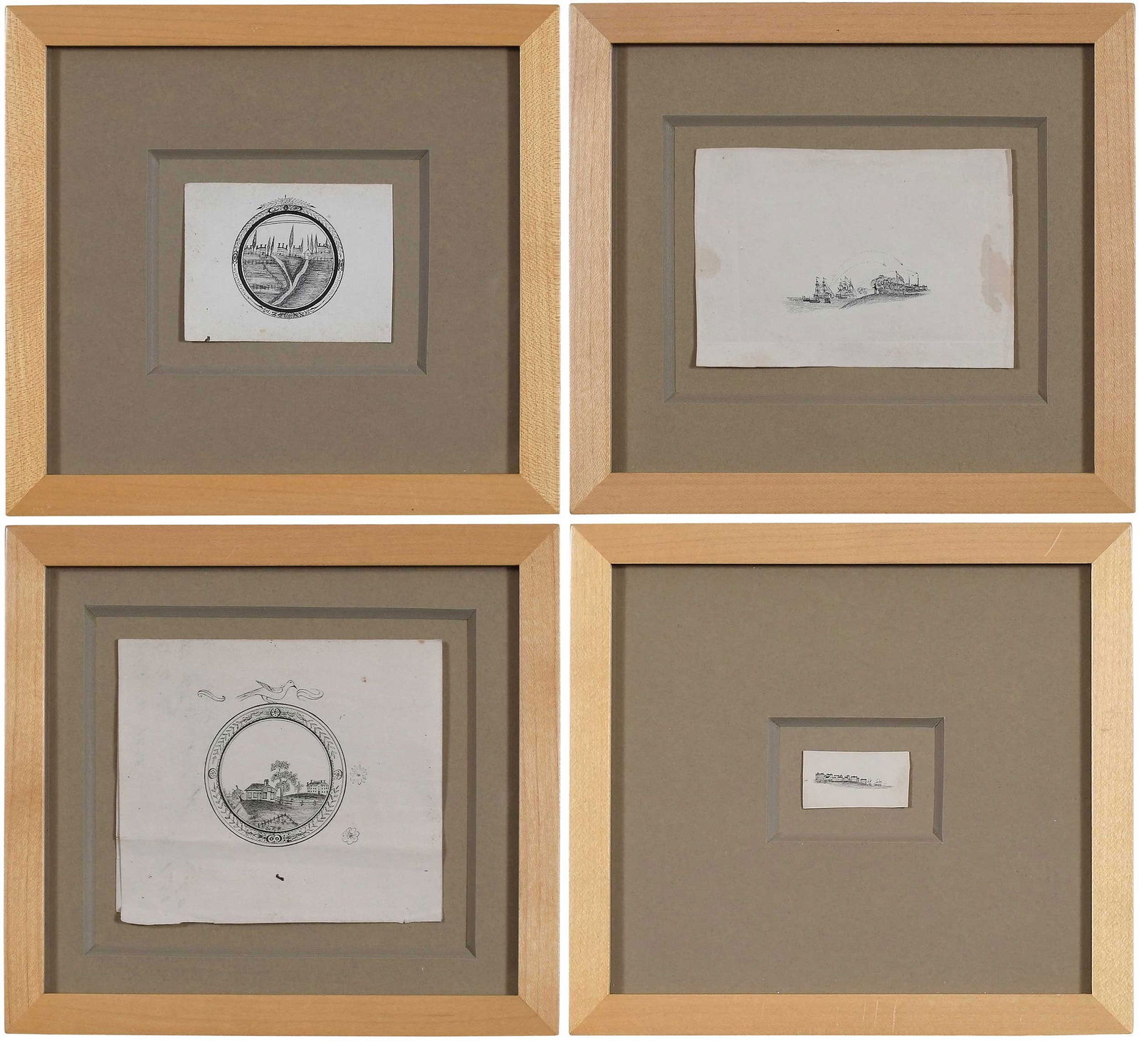 Four Rare New Hampshire Rufus E. Patten Miniature Drawings (1 of 19)