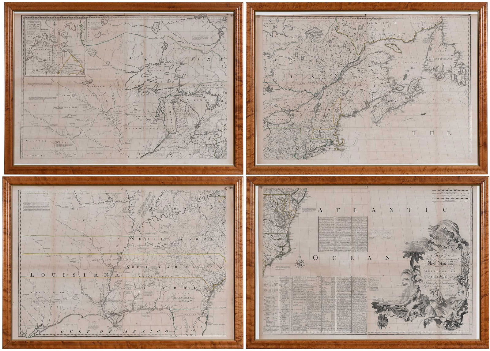 John Mitchell - A Map of the British and French Dominions in North America, 1755-1757: John Mitchell, A Map of the British and French Dominions in North America..., London, 1755-1757, rare fourth state, engraving on laid paper with hand colored highlights, in multiple sheets, each sheet