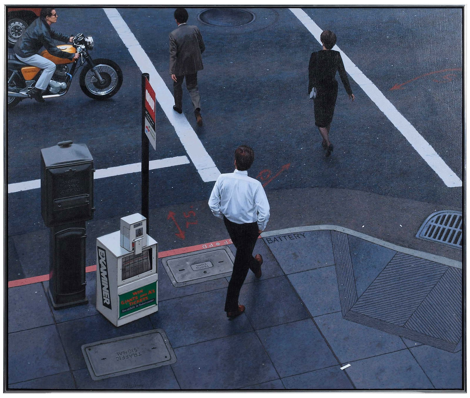 Gus Heinze, Battery/Systems: (American/German, born 1926) #241, 1990, signed bottom left of middle "Heinze", signed and inscribed verso, acrylic on gesso panel, 36 x 43 in.; metal frame, 37 x 44 x 1-3/8 in. Provenance: Fletcher G