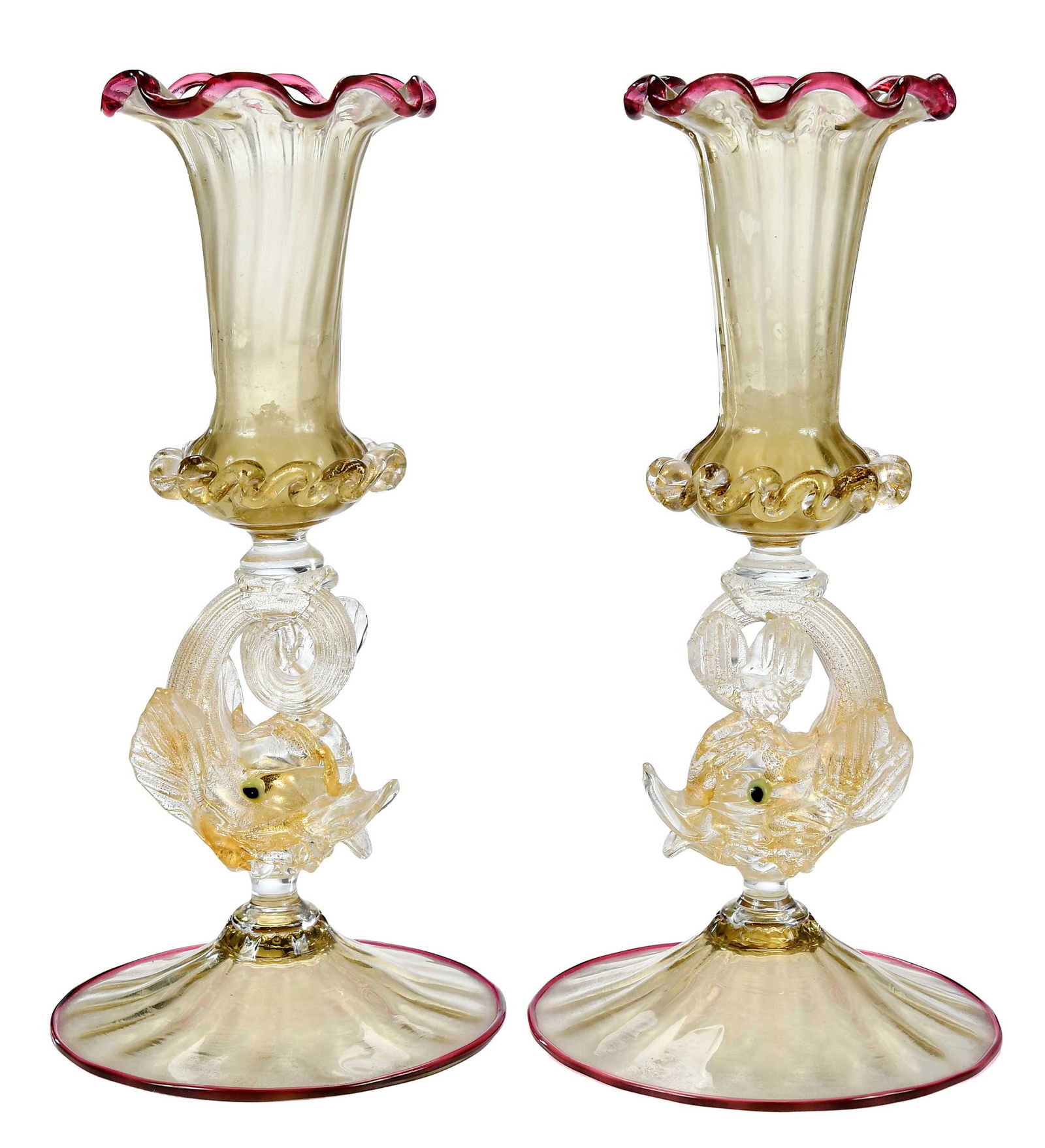 Pair of Salviati Murano Glass Dolphin Candlesticks (1 of 8)