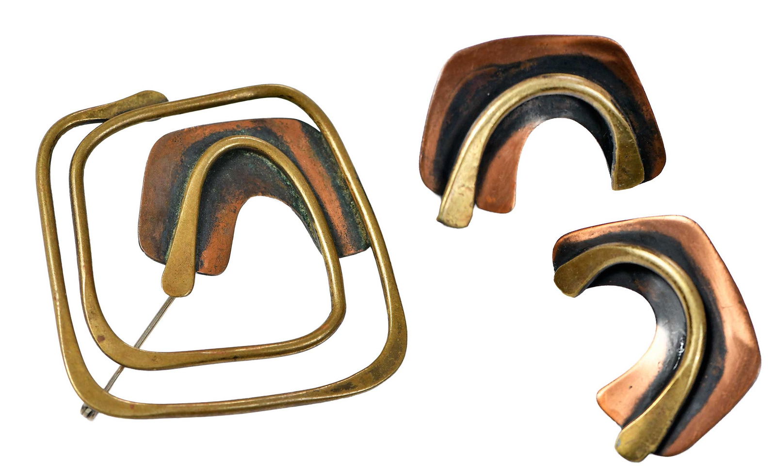 Art Smith Modernist Copper/Brass Brooch and Earrings (1 of 7)
