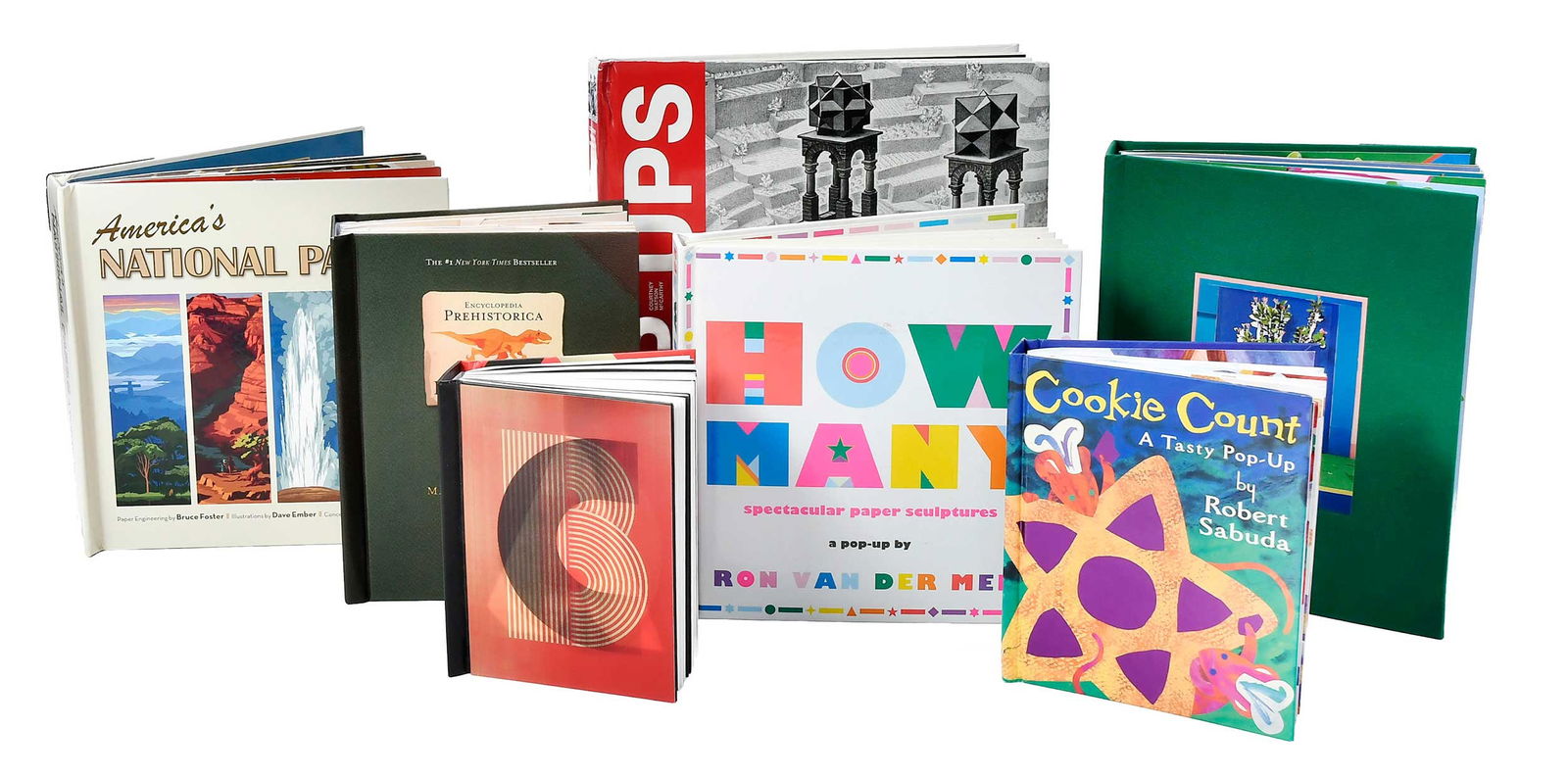 Group of Six Pop-Up Art Books: six volumes total, including: Houseplants by Daniel Gordon and Simon Arizpe, Aperture, 2020; Encyclopedia Prehistorica: Dinosaurs by Robert Sabuda and Matthew Reinhart, Somerville, Massachusetts: Cand