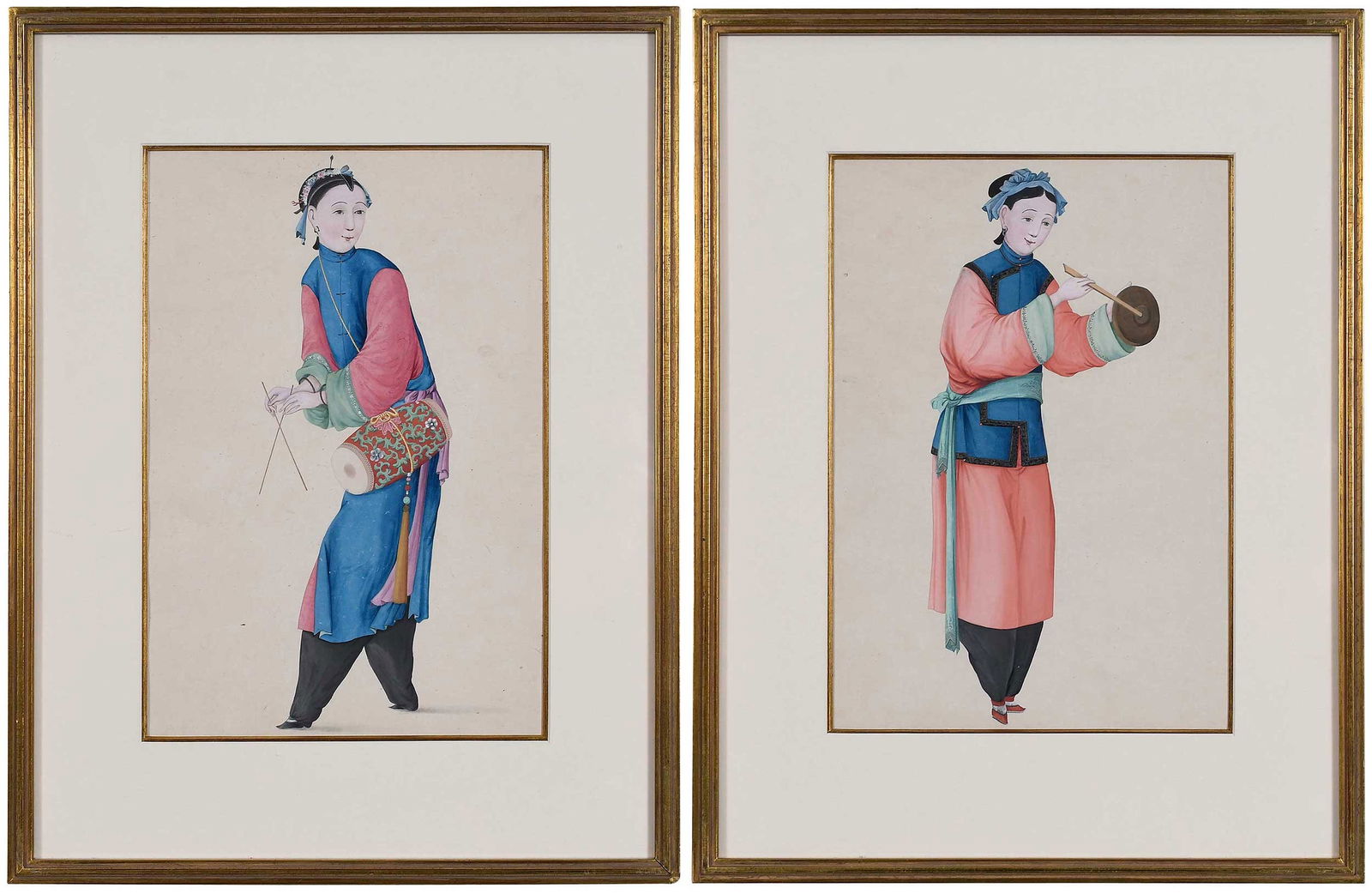 Two Chinese Gouache Paintings of Female Musicians (1 of 8)