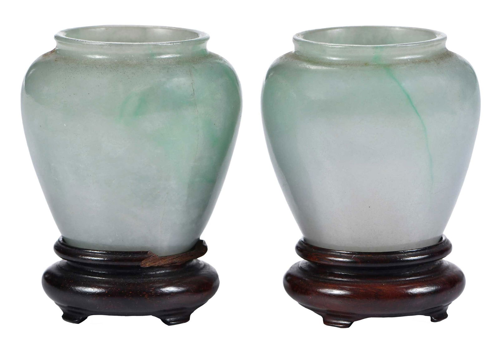Two Chinese Miniature Jade Ginger Jarlets on Wood Bases (1 of 4)