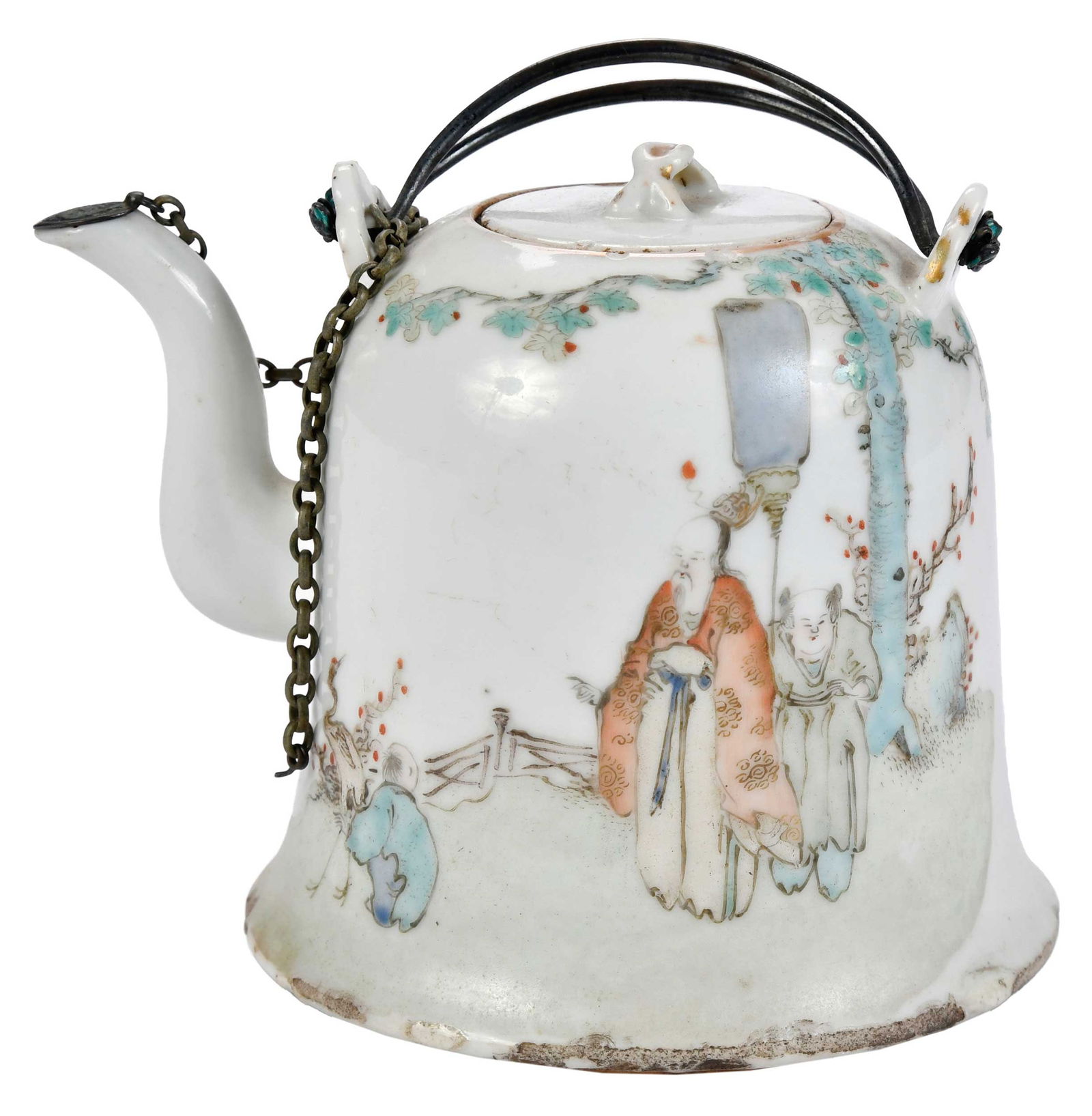 Chinese Porcelain Enameled Bell Form Teapot with Figures and Poem (1 of 9)