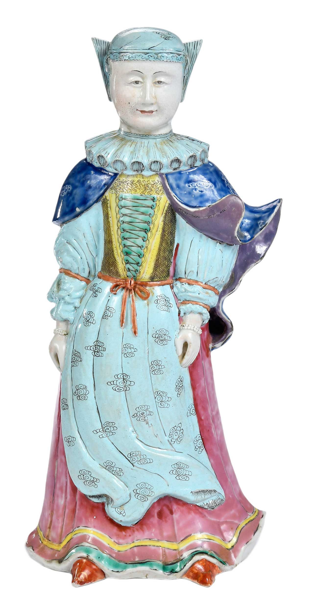 Very Rare Chinese Export Famille Rose Porcelain Figure Of A Jewish Lady
