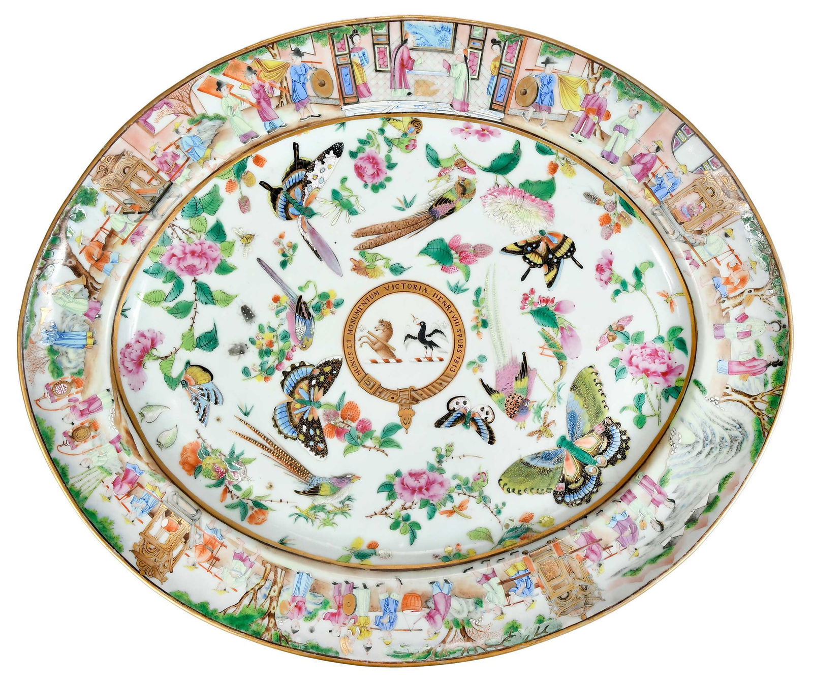 Large Chinese Export Armorial Porcelain Henry VIII Oval Platter, Clerke (1 of 20)