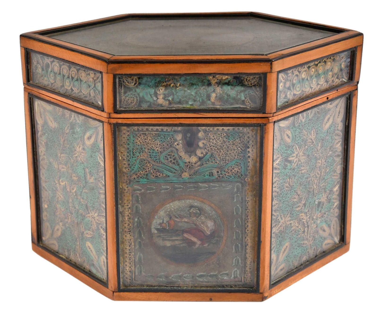 George III Quillwork Octagonal Tea Caddy (1 of 12)