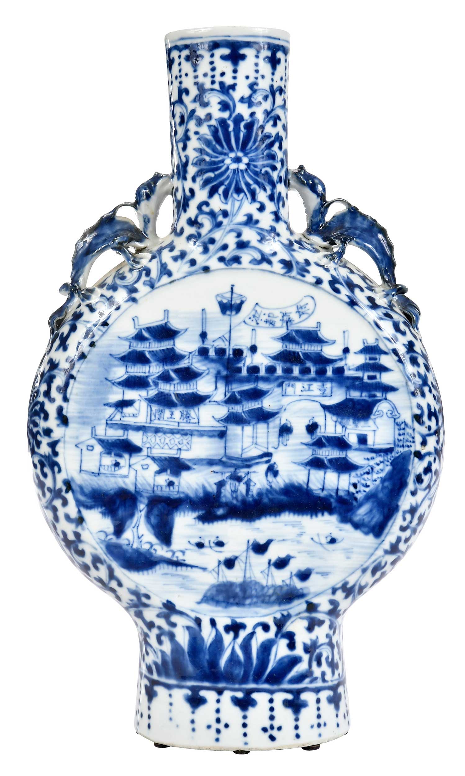 Large Chinese Export Blue and White Porcelain Moon Flask (1 of 8)