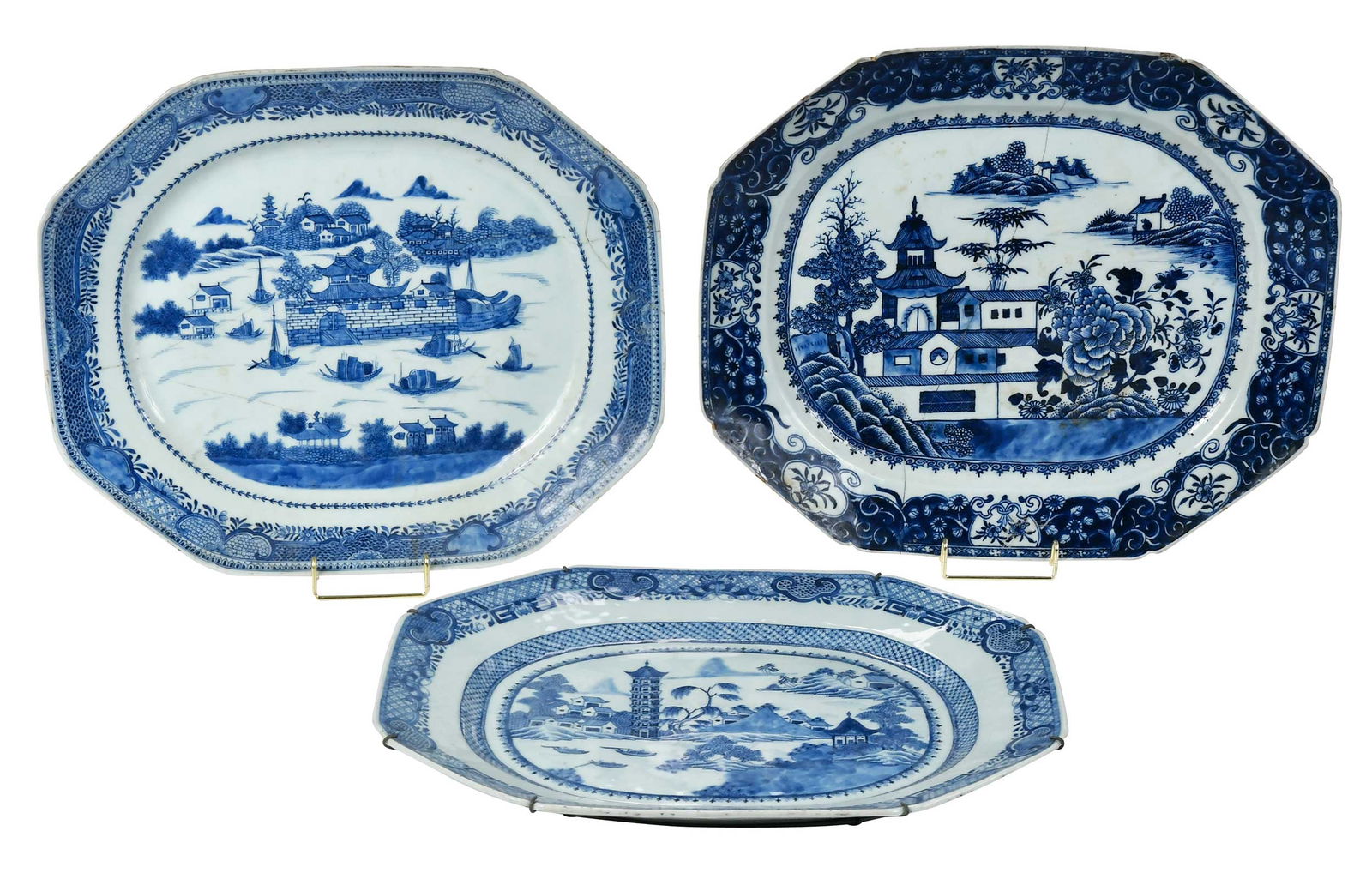 Three Chinese Export Blue and White Porcelain Platters, The Folly Fort (1 of 11)