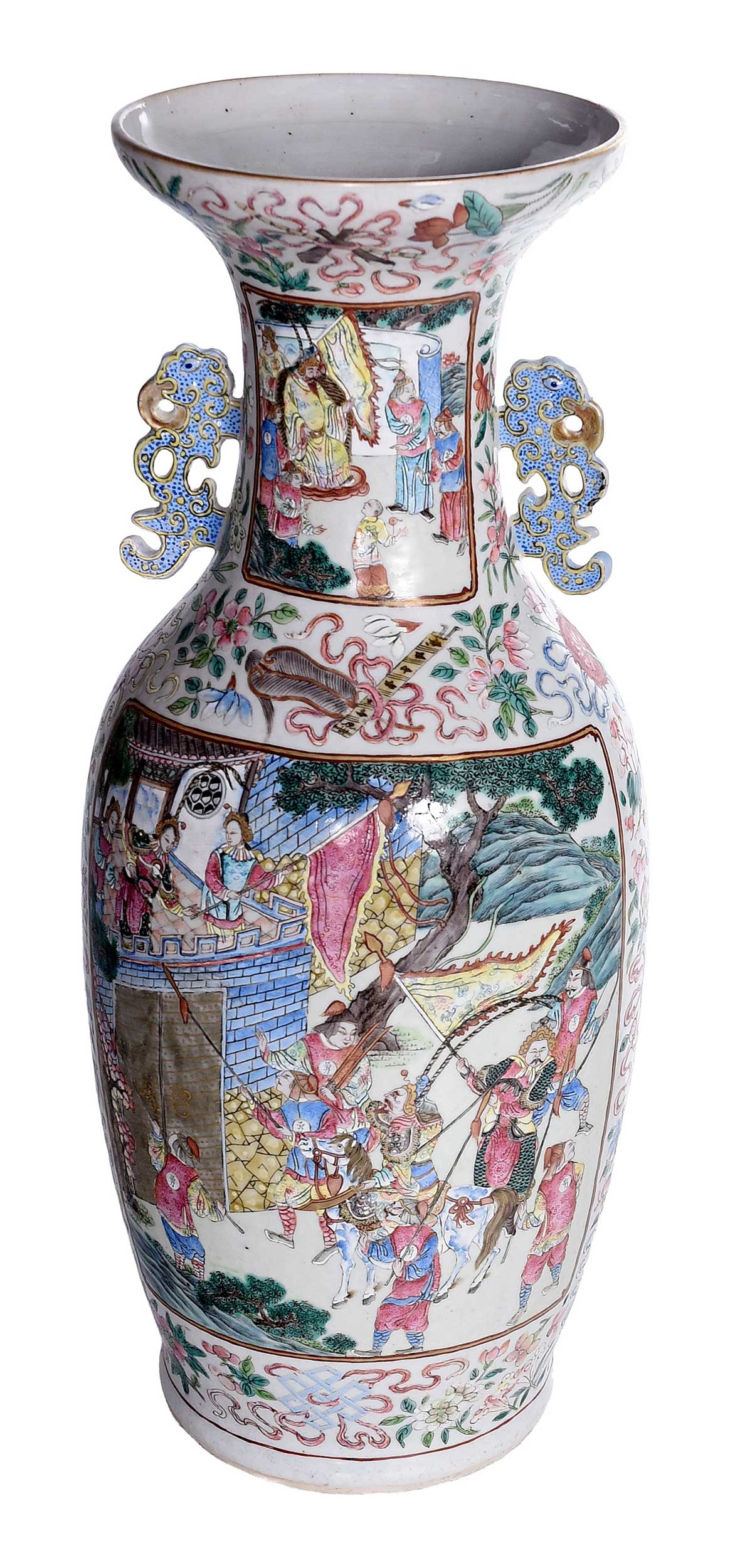 Chinese Export Canton Famille Rose Porcelain Floor Vase, with Warrior Scenes (1 of 12)