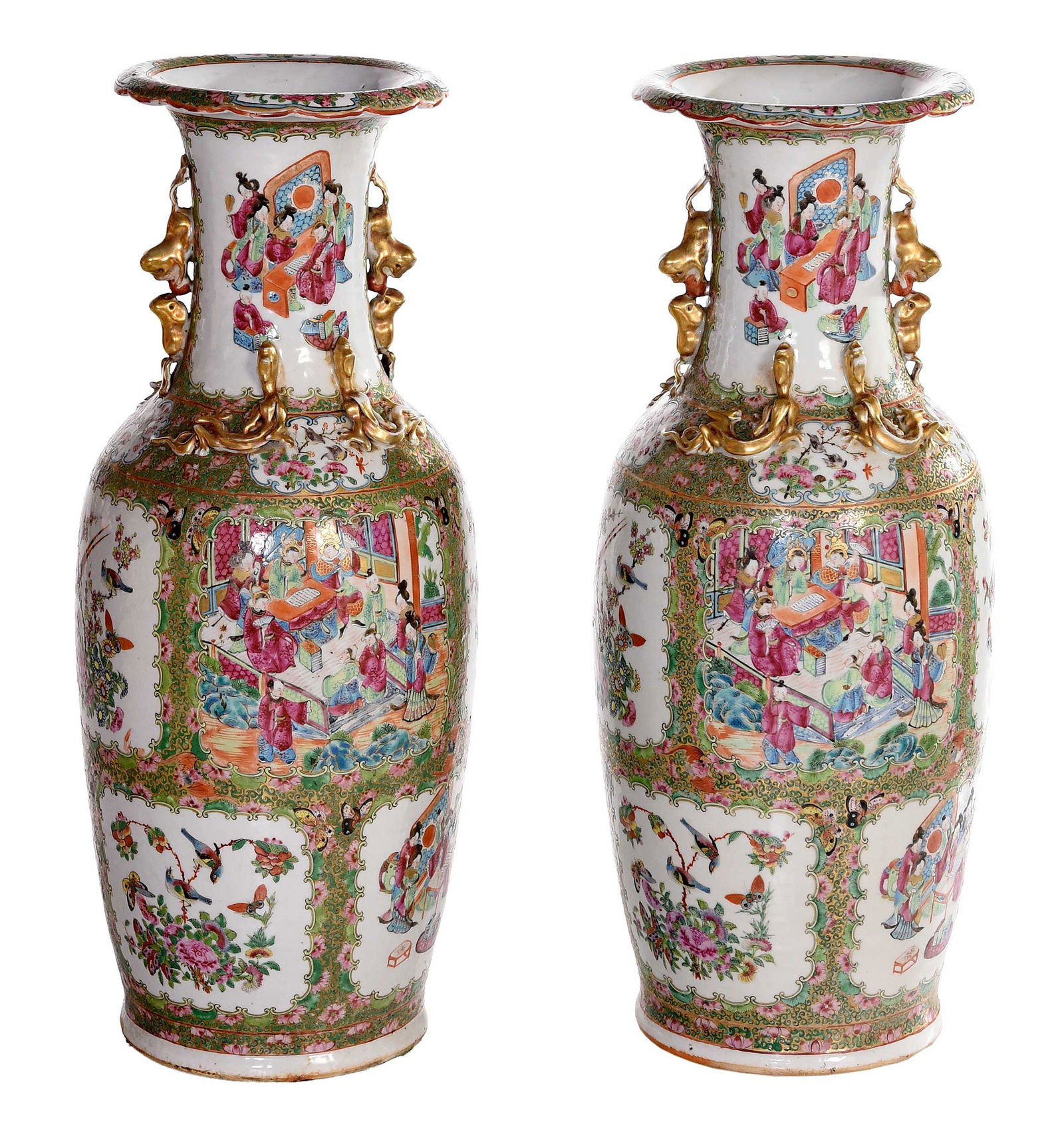 Pair of Chinese Export 'Canton Famille Rose' Porcelain Vases With Chilongs (1 of 11)