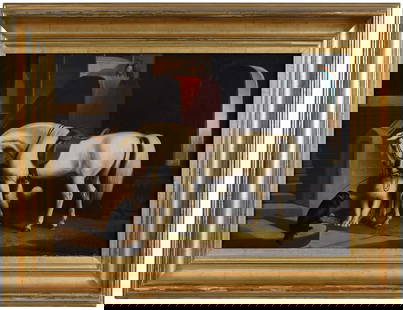 After Sir Edwin Henry Landseer: (British, 1802-1873) after the work titled Favourites, the Property of H.R.H. Prince George of Cambridge, unsigned, possible after the print source, oil on canvas, 13-7/8 x 20-1/4 in., giltwood frame