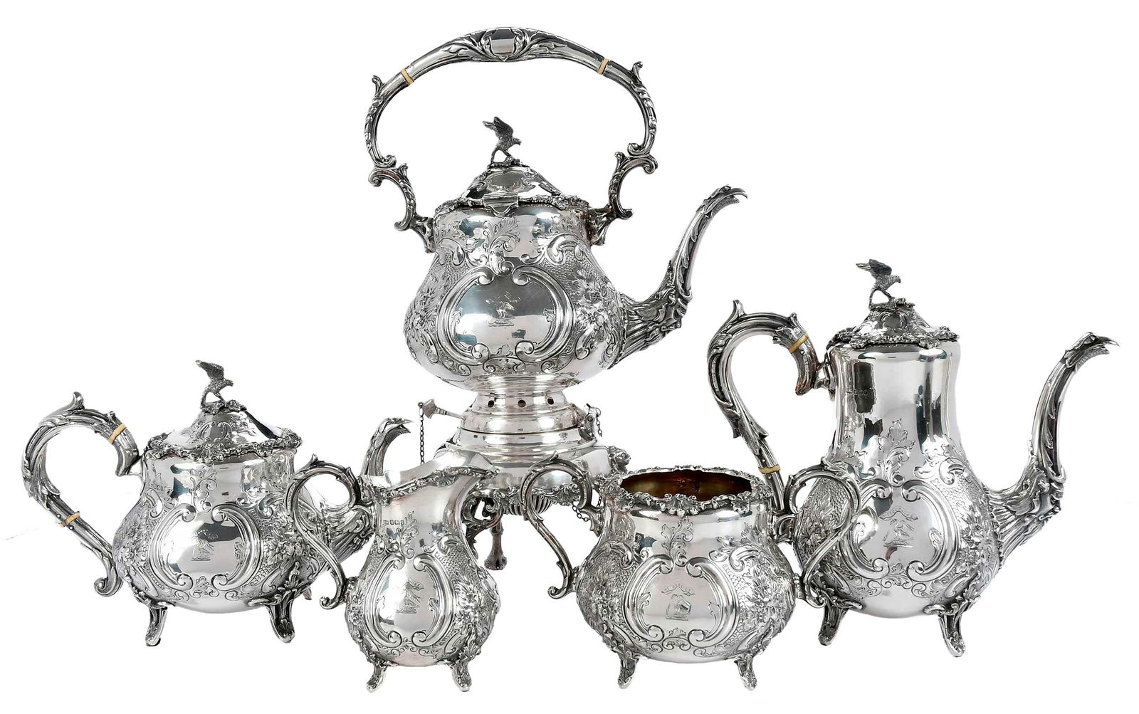 Victorian Five Piece English Silver Tea Service, Mappin & Webb (1 of 11)