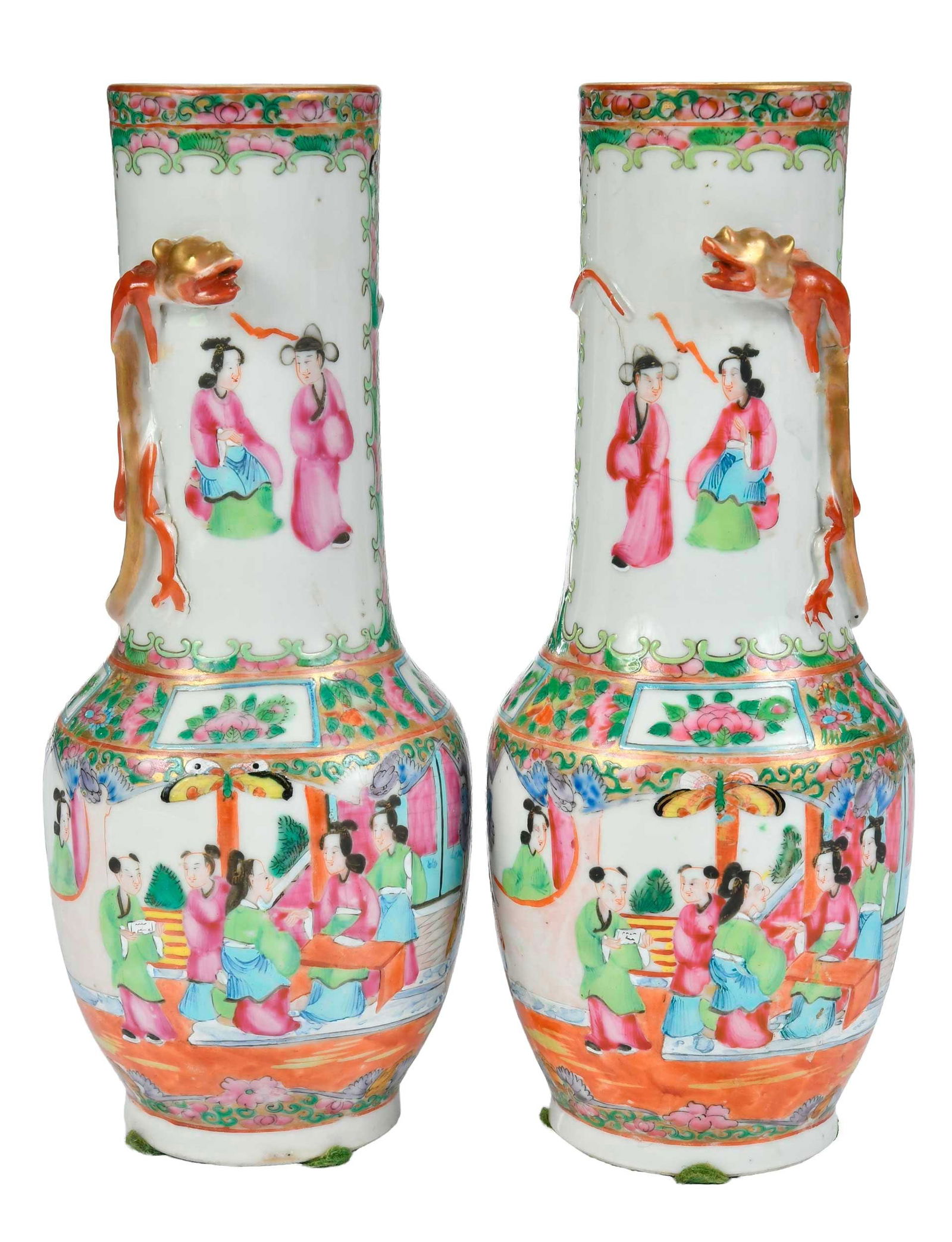 Pair of Chinese Export Rose Medallion Porcelain Bottle Vases (1 of 12)