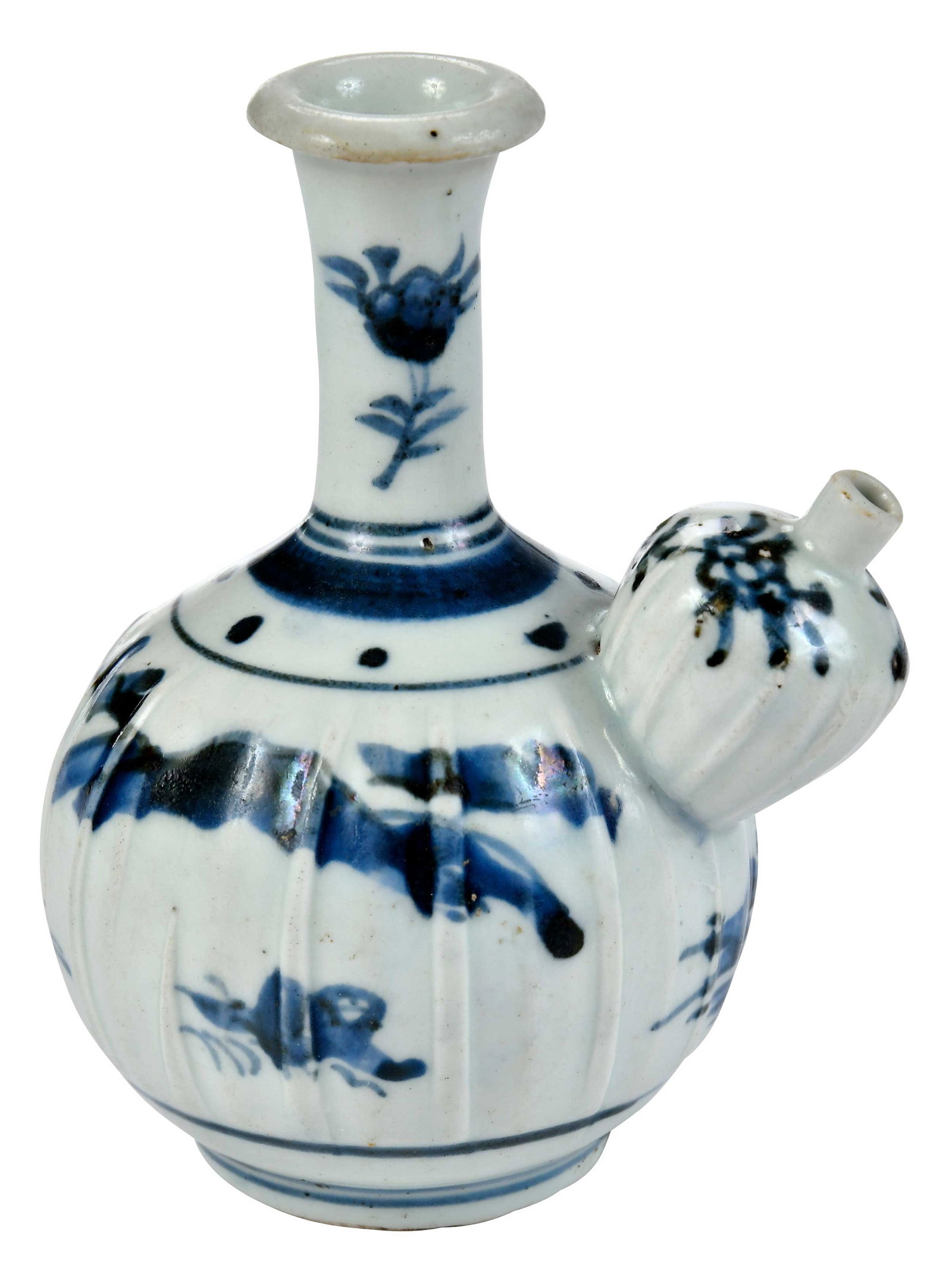 Japanese Arita Porcelain Kendi: probably 17th century, of typical form, in blue and white decoration of flowers, 5-1/4 x 4-3/8 in. Provenance: Brunk Auctions, Asheville, North Carolina, November 19, 2011 lot 188 for $400; Collection