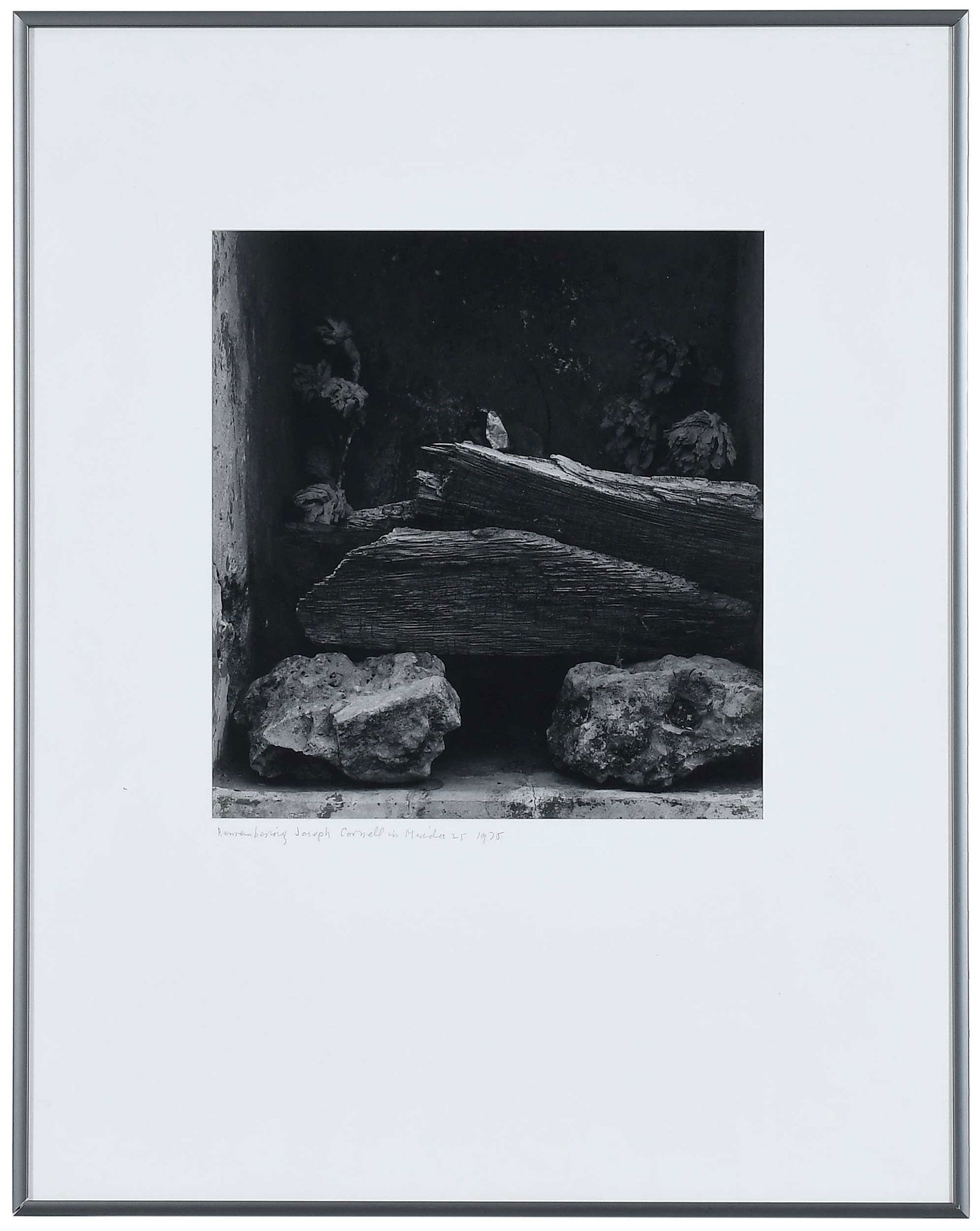 Aaron Siskind: (American, 1903-1991) Remembering Joseph Cornell in Merida 25, 1975, signed in ink margin lower right "Aaron Siskind", titled and dated lower left margin in ink, also titled and dated mat backing, gel