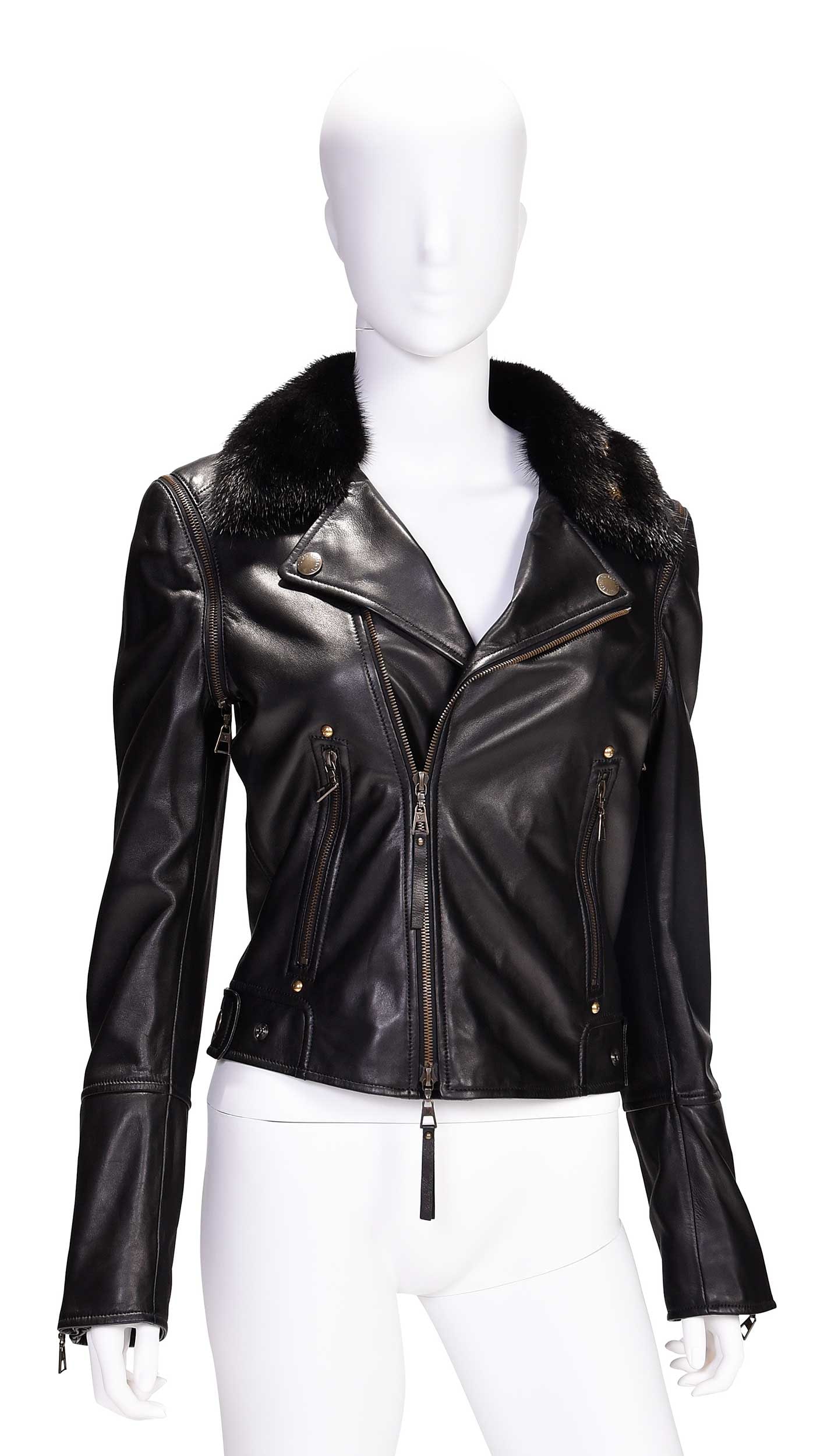 Louis Vuitton Lambskin Biker Jacket with Mink Collar (1 of 10)