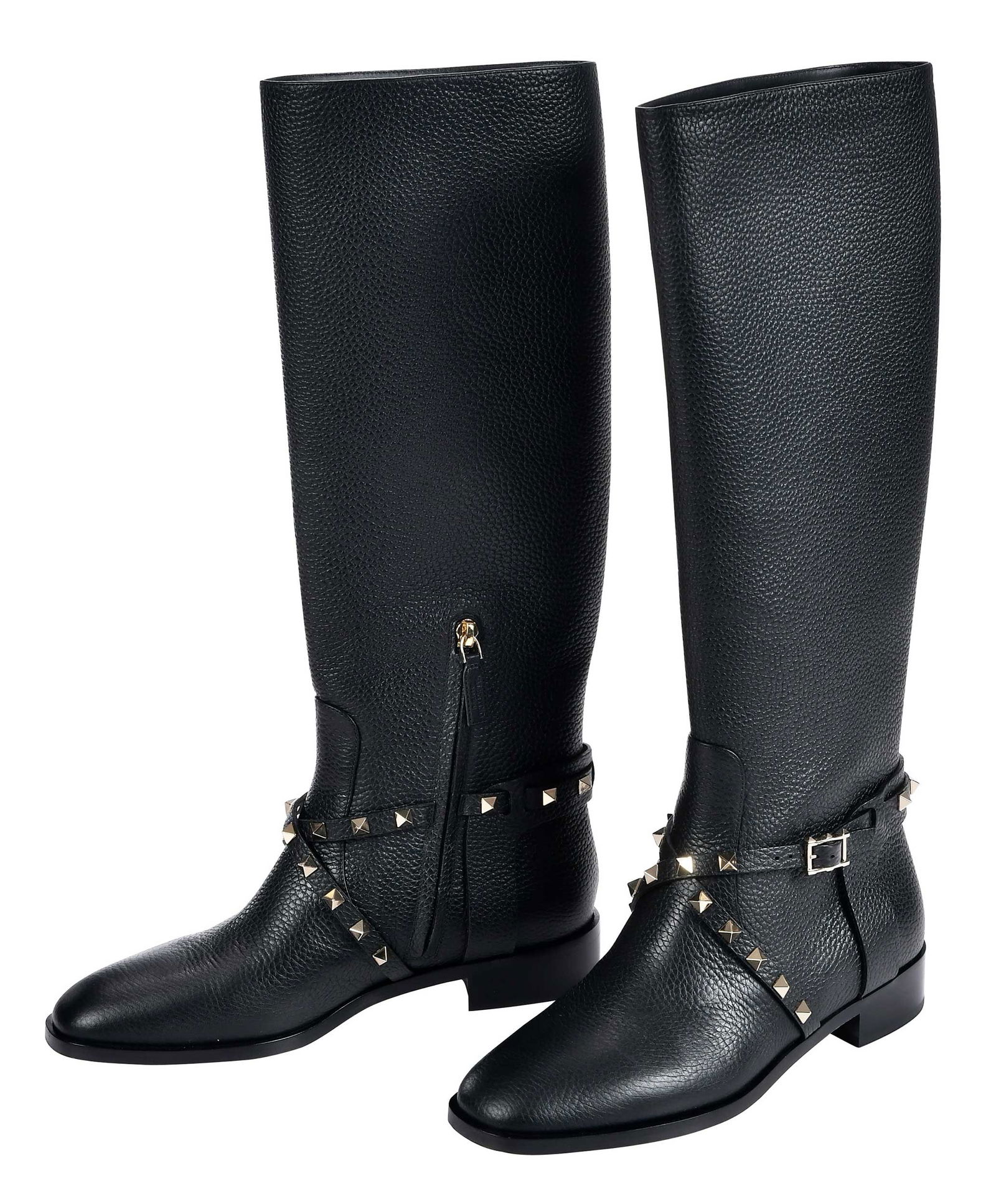Valentino Garavani Rockstud Pebbled Leather Knee Boots (1 of 11)