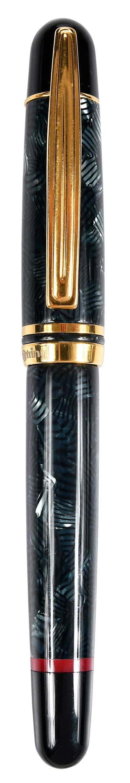 Rotring 1928 by Visconti Ltd. Edition Fountain Pen: limited edition, 632/1928, celluloid cap and barrel, gold plated trim, cap band marked "rOtring, 0632/1928", nib marked "rOtring, GERMANY, 18ct, F, 750", 18kt. white and yellow gold, 5-7/8 in.; with b