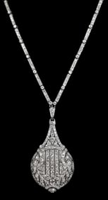 Vintage Platinum Diamond Watch Pendant and Diamond Chain