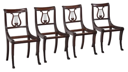Rare Set of Four Duncan Phyfe Attributed Classical Mahogany Side Chairs
