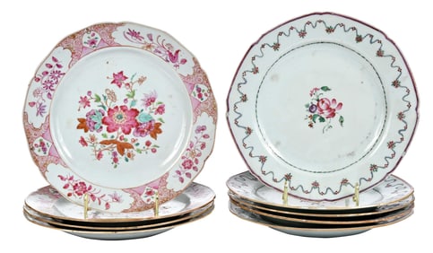 Two Sets of Chinese Export Famille Rose Porcelain Plates