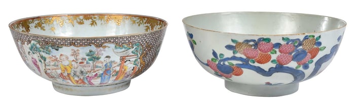 Two Chinese Export Porcelain Punch Bowls