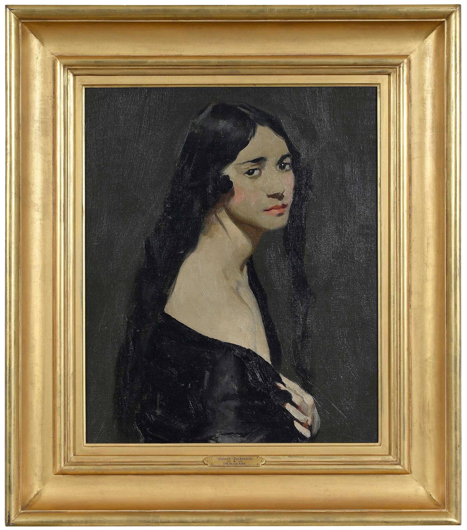 Sidney Edward Dickinson: (1890-1980) The Black Robe, signed upper left "Sidney E Dickinson", oil on canvas, 24 x 20 in.; fine reproduction gilt wood frame, 33-3/4 x 29-1/2 in.